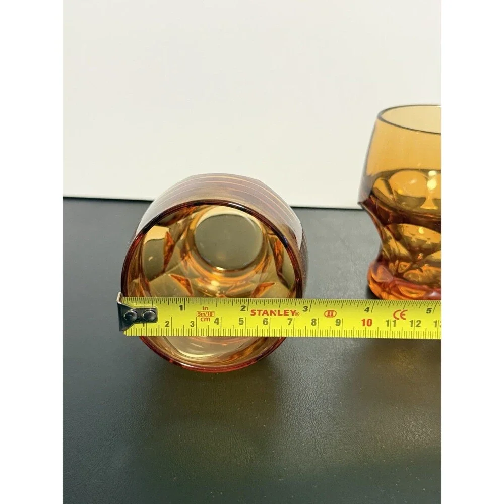 Vintage Amber Glass Whiskey Tumblers Rocks Glasses Set of 2 Mid Century Modern